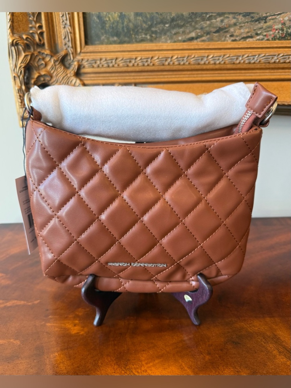 NWT French Connection "Eliza" Diamond Quilted Bag - Mocha Bisque